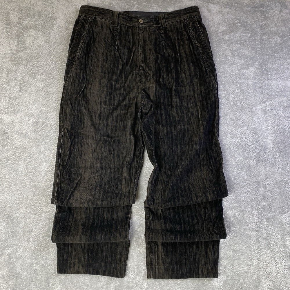 Murono by Raffi Pants Men 34x30 Black Olive Print Corduroy Chinos 100% Cotton